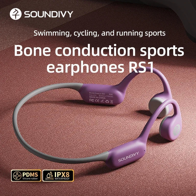 SOUNDIVY RS1 Open Bone Conduction IPX8 Waterproof Swimming Earphones 32GB Memory Ear Hanging Earphones