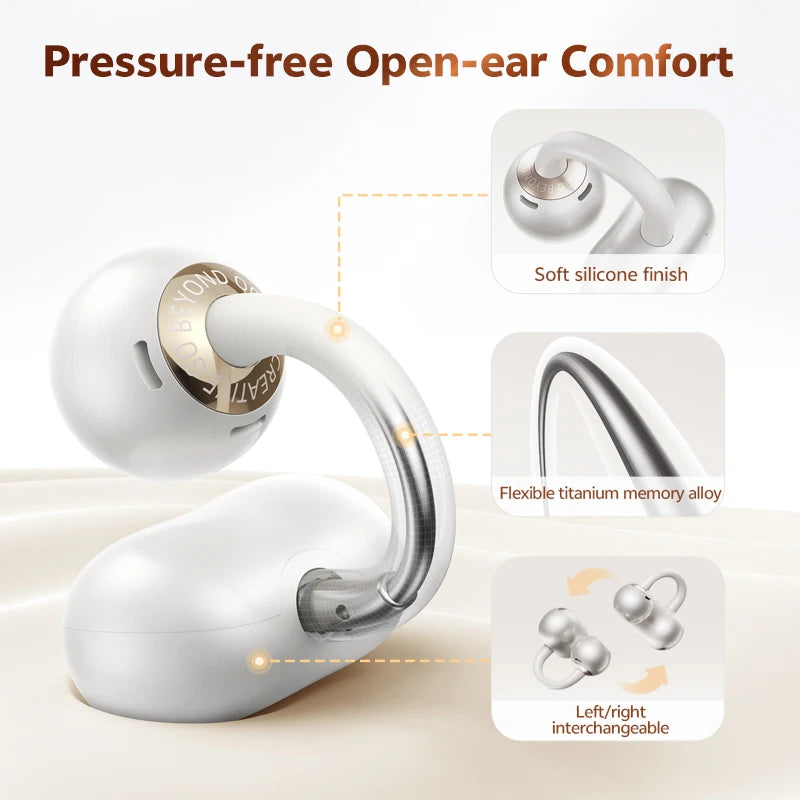 QCY Crossky C50 CT06 Clip-On Earbuds Bluetooth 6.0 Open-Ear Dual-Magnet Drivers Bass Boost Headset 4 Mic AI Clear Calls 35H IPX5